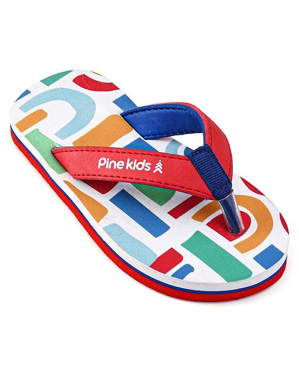 Pine Kids Slip On Flip Flops with Abstract Print - White Red & Blue