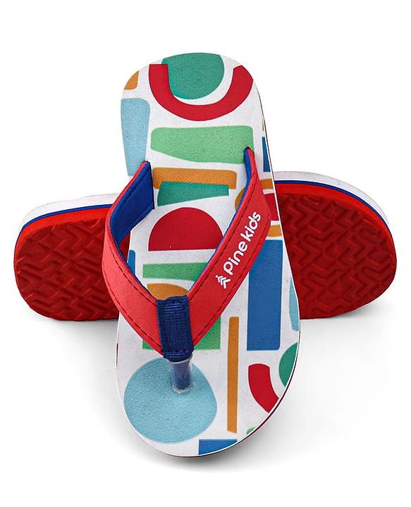 Pine Kids Slip On Flip Flops with Abstract Print - White Red & Blue