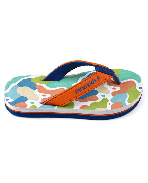 Pine Kids Slip On Flip Flops with Abstract Print - White Orange & Blue