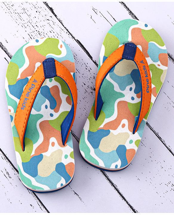 Pine Kids Slip On Flip Flops with Abstract Print - White Orange & Blue