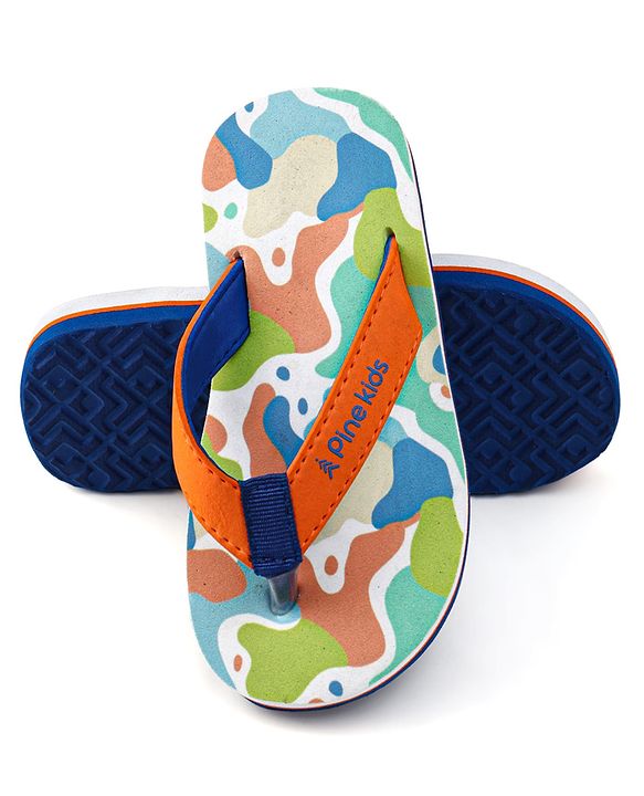Pine Kids Slip On Flip Flops with Abstract Print - White Orange & Blue