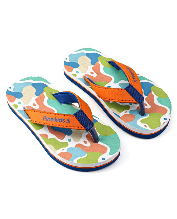 Pine Kids Slip On Flip Flops with Abstract Print - White Orange & Blue