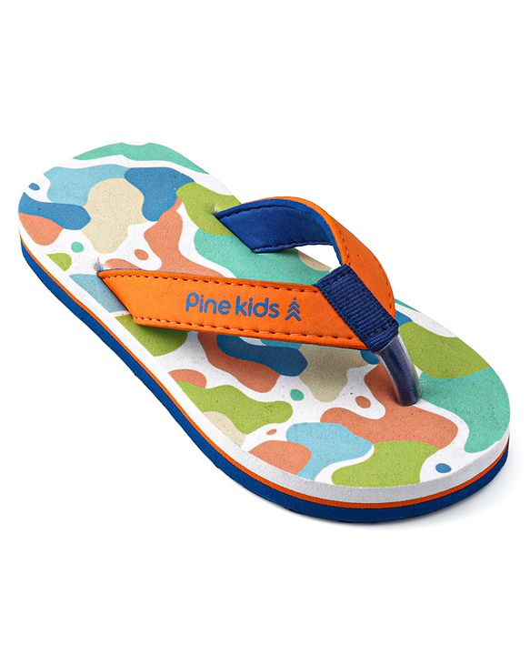 Pine Kids Slip On Flip Flops with Abstract Print - White Orange & Blue