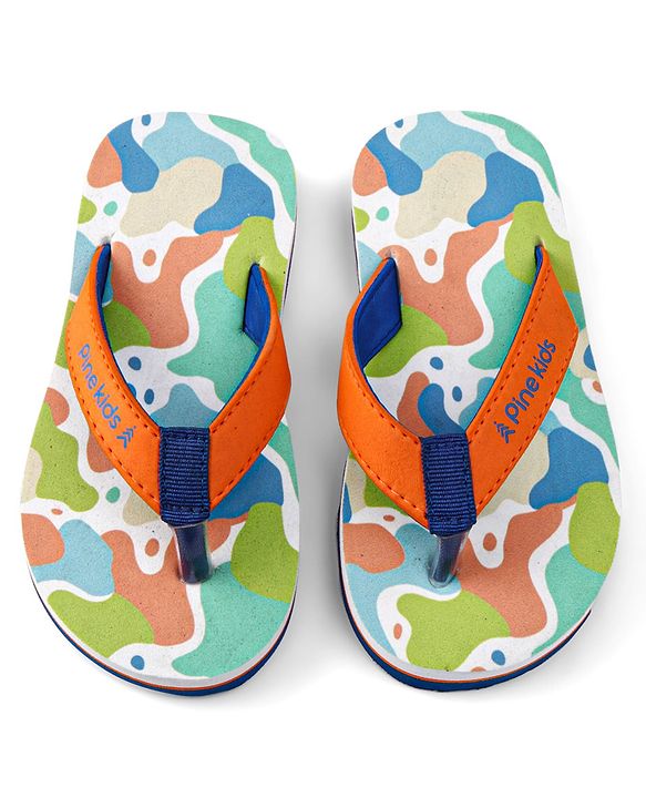 Pine Kids Slip On Flip Flops with Abstract Print - White Orange & Blue