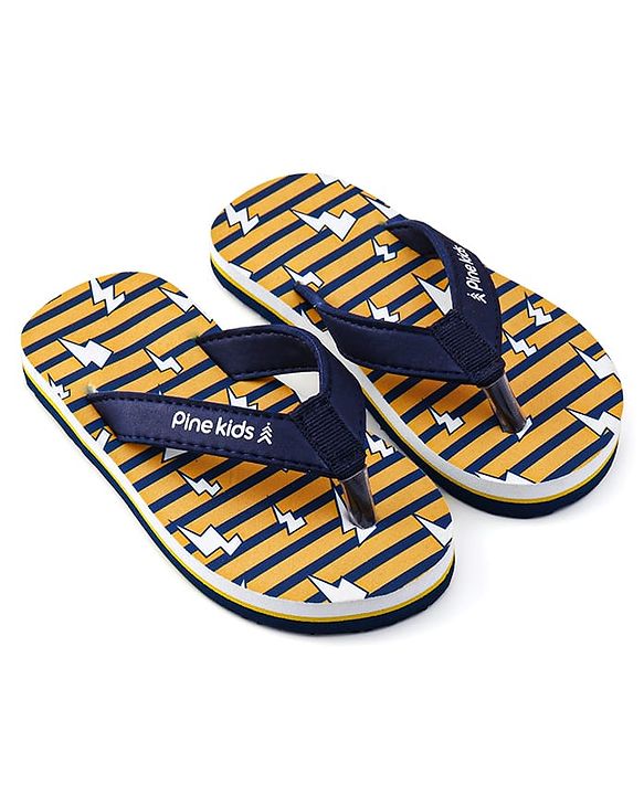 Pine Kids Slip On Flip Flops with Striped & Lightning Print - Yellow