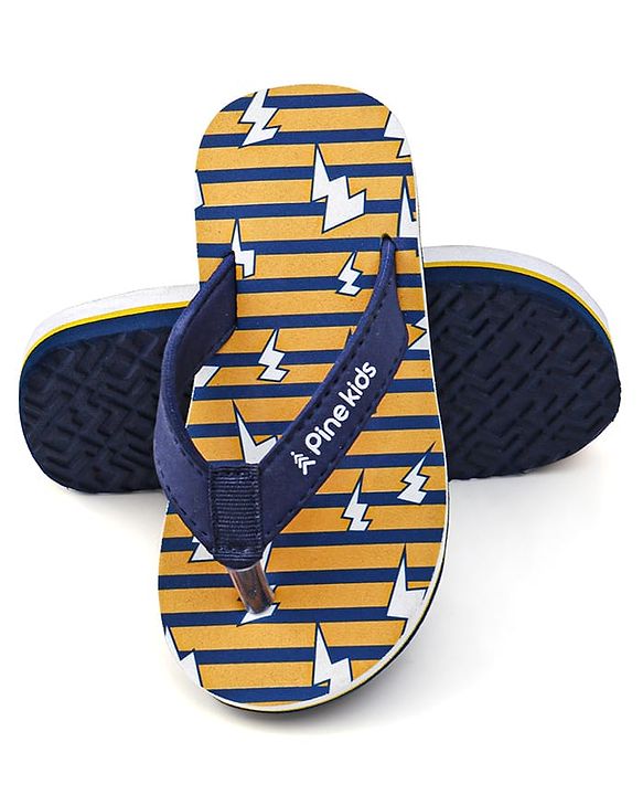 Pine Kids Slip On Flip Flops with Striped & Lightning Print - Yellow