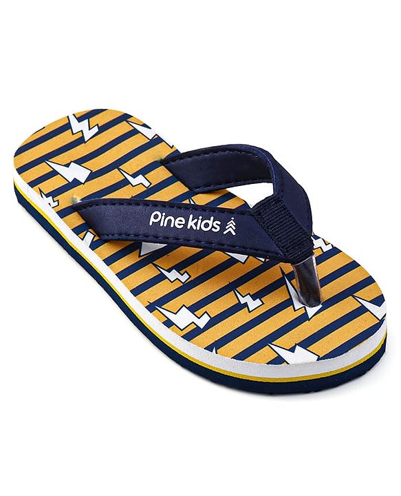 Pine Kids Slip On Flip Flops with Striped & Lightning Print - Yellow