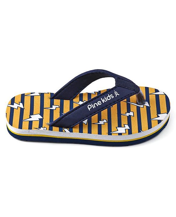 Pine Kids Slip On Flip Flops with Striped & Lightning Print - Yellow