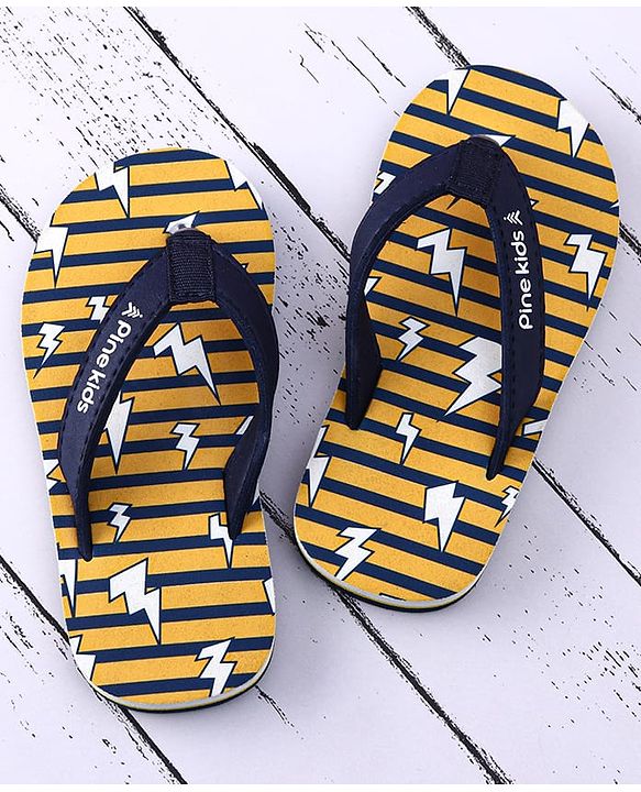Pine Kids Slip On Flip Flops with Striped & Lightning Print - Yellow