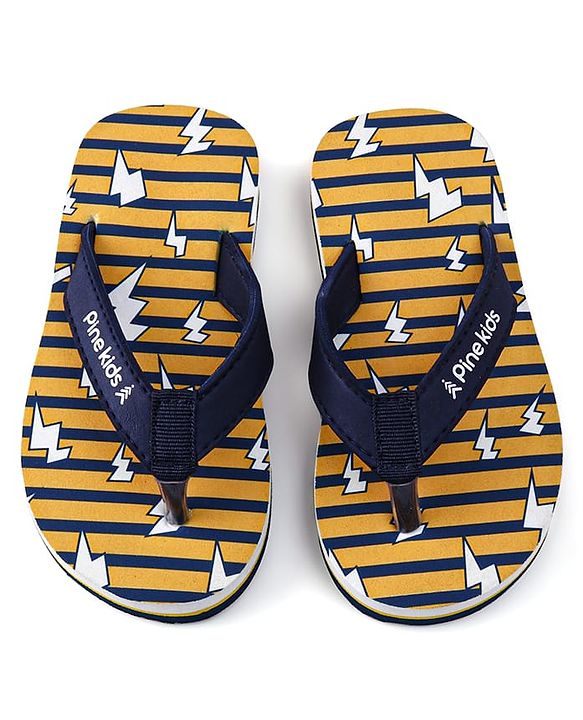 Pine Kids Slip On Flip Flops with Striped & Lightning Print - Yellow