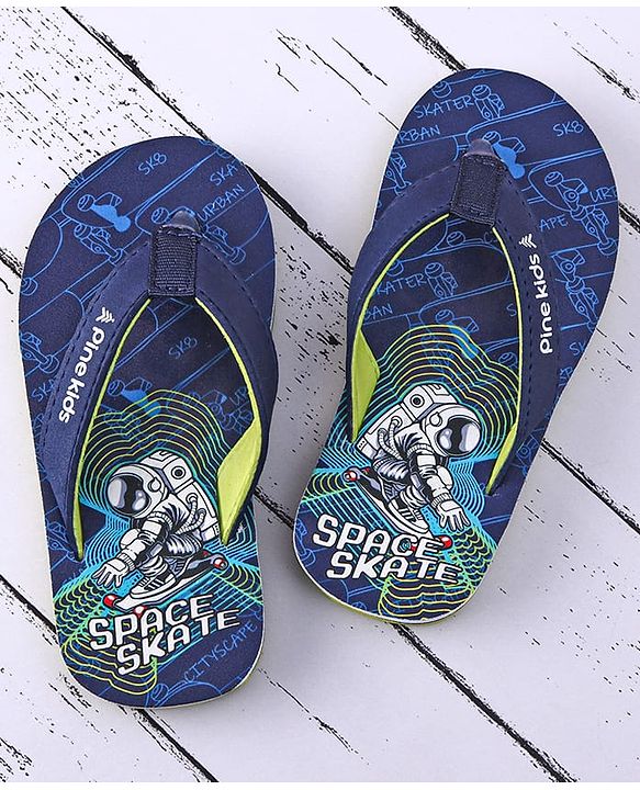 Pine Kids Slip On Flip Flops with Astronaut Print - Navy Blue