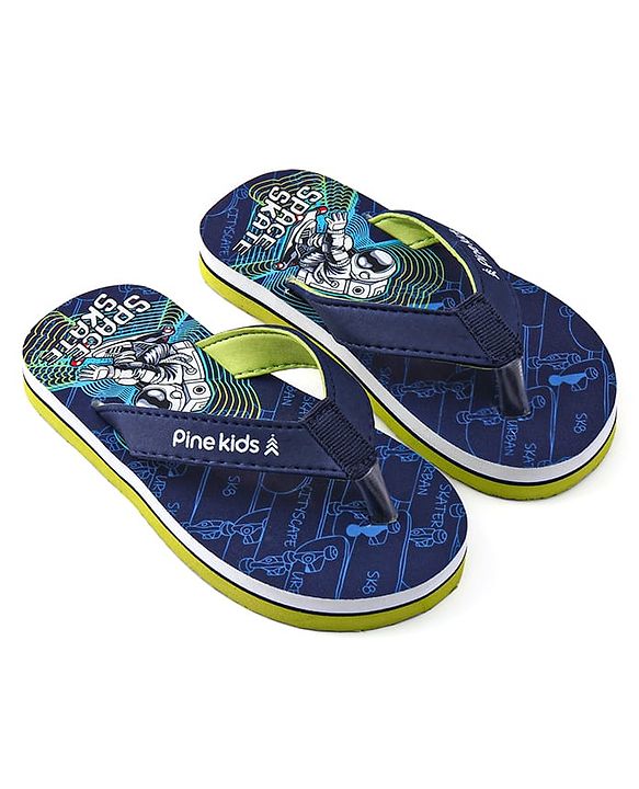 Pine Kids Slip On Flip Flops with Astronaut Print - Navy Blue
