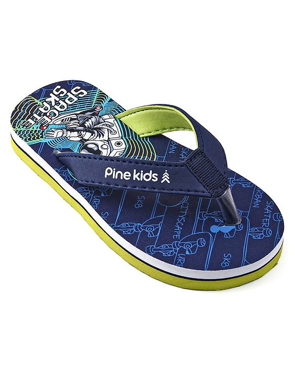 Pine Kids Slip On Flip Flops with Astronaut Print - Navy Blue