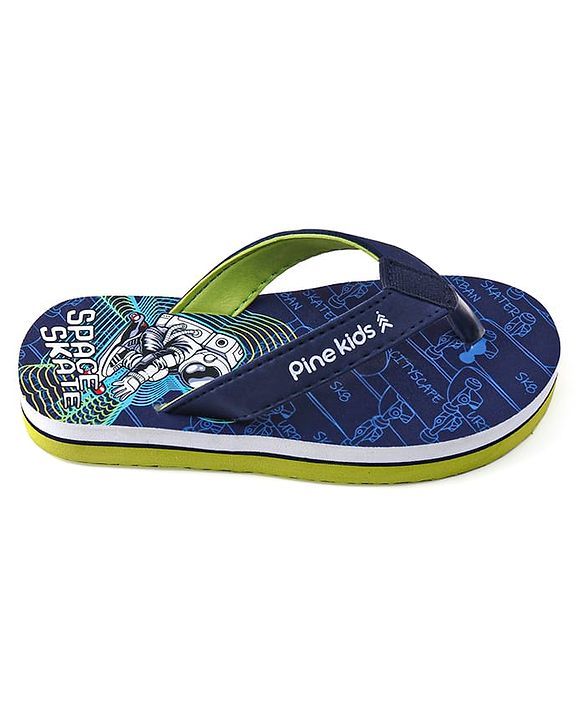 Pine Kids Slip On Flip Flops with Astronaut Print - Navy Blue