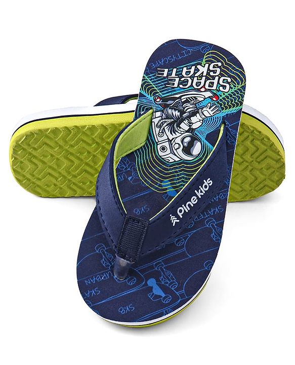 Pine Kids Slip On Flip Flops with Astronaut Print - Navy Blue