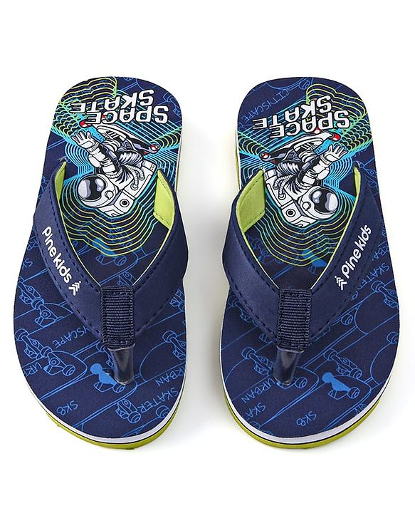 Pine Kids Slip On Flip Flops with Astronaut Print - Navy Blue