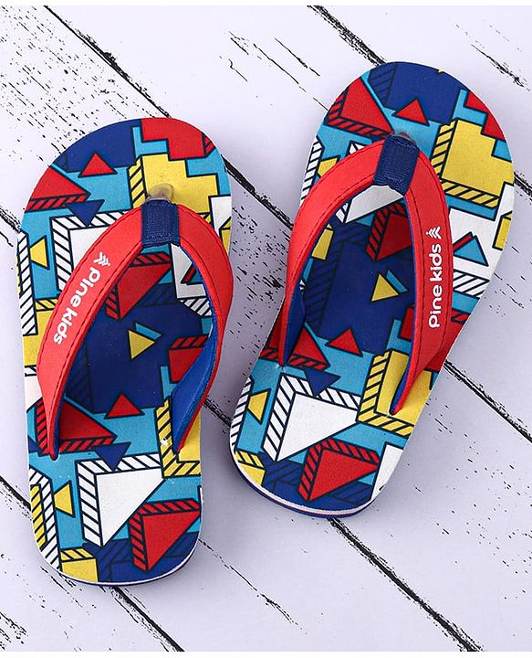 Pine Kids Slip On Flip Flops with Abstract Print - Red Blue & Yellow
