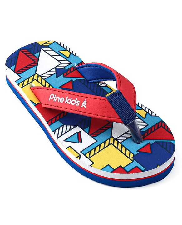 Pine Kids Slip On Flip Flops with Abstract Print - Red Blue & Yellow