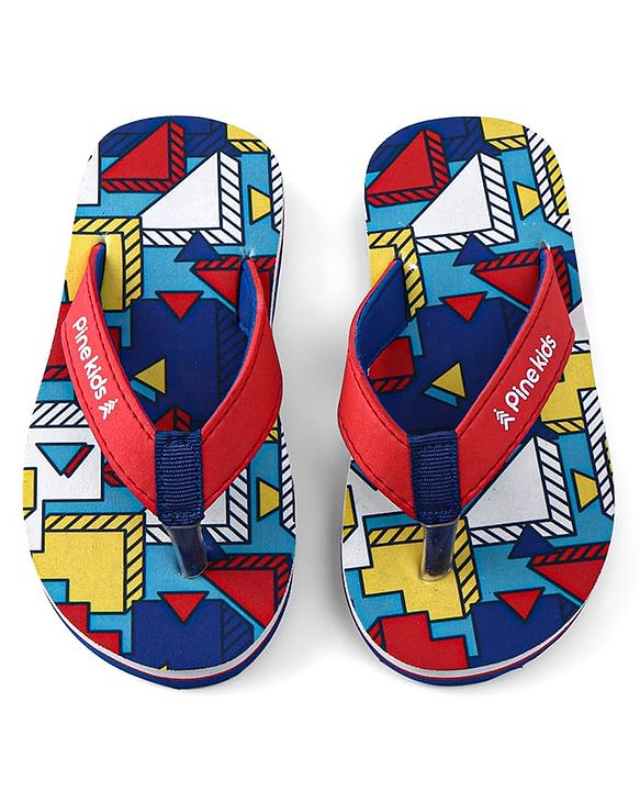 Pine Kids Slip On Flip Flops with Abstract Print - Red Blue & Yellow