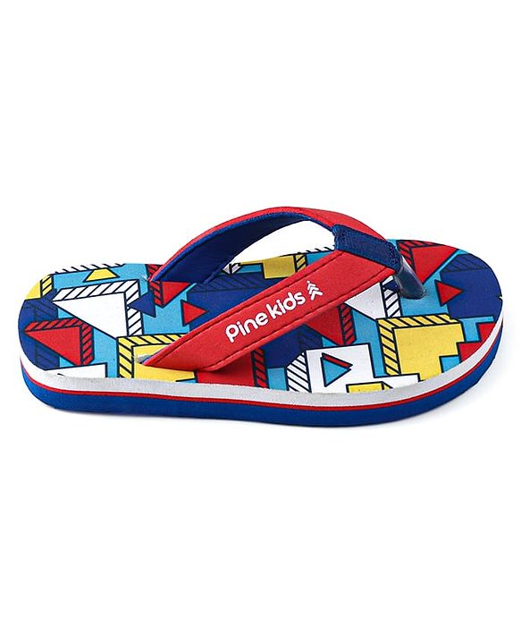 Pine Kids Slip On Flip Flops with Abstract Print - Red Blue & Yellow