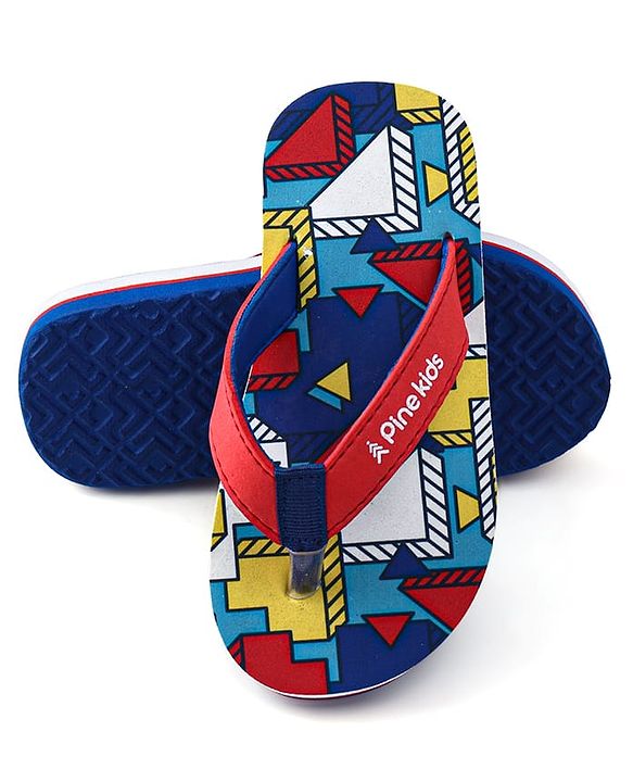 Pine Kids Slip On Flip Flops with Abstract Print - Red Blue & Yellow