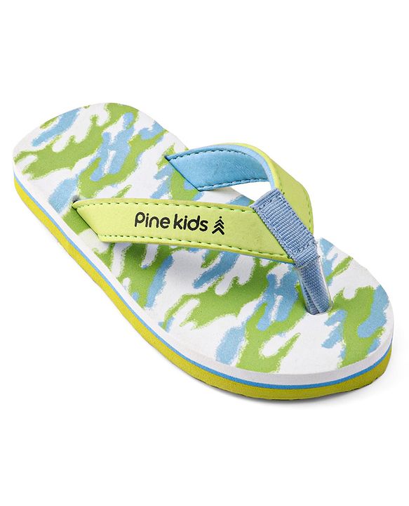 Pine Kids Slip On Flip Flops with Camouflage Print - Light Green