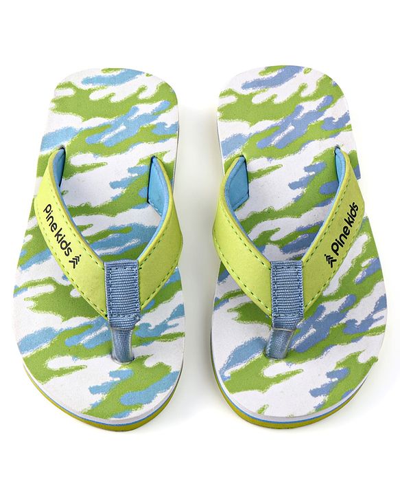 Pine Kids Slip On Flip Flops with Camouflage Print - Light Green