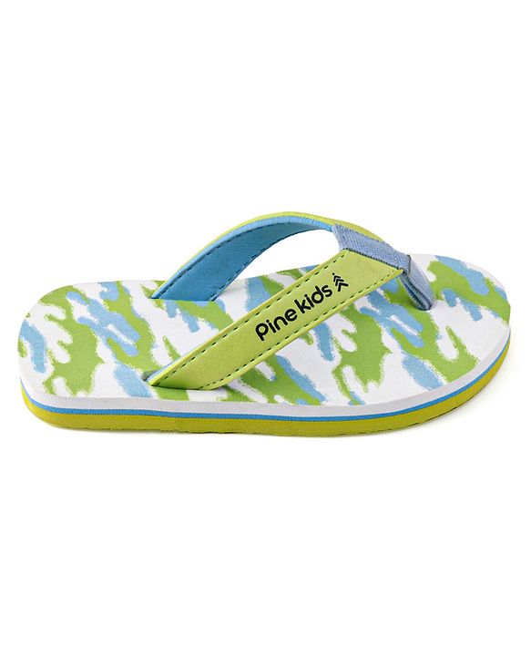 Pine Kids Slip On Flip Flops with Camouflage Print - Light Green