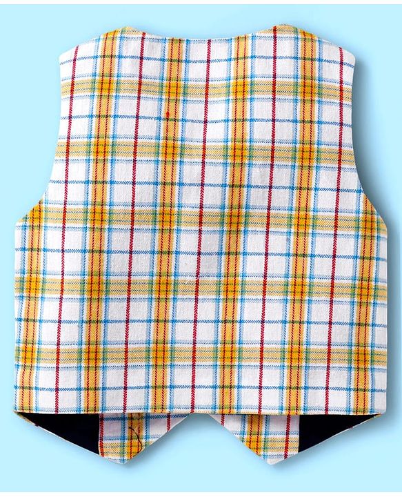 Babyhug Woven Full Sleeves Checks 3 Piece Party Suit With Bow - White