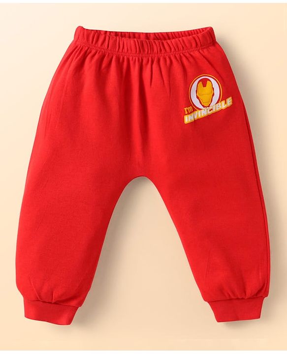 Babyhug Marvel Interlock Knit Full Length Diaper Leggings with Avengers Print Pack of 3 - Red Navy Blue & White