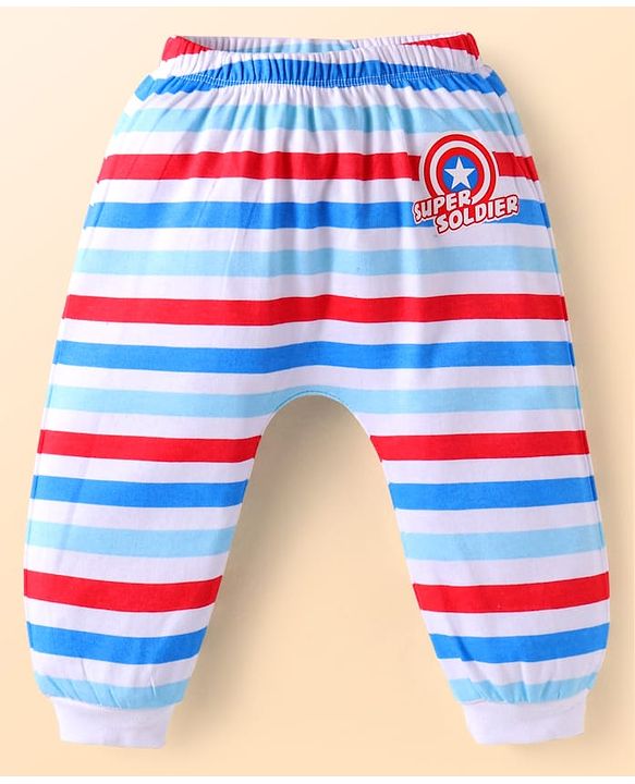 Babyhug Marvel Interlock Knit Full Length Diaper Leggings with Avengers Print Pack of 3 - Red Navy Blue & White