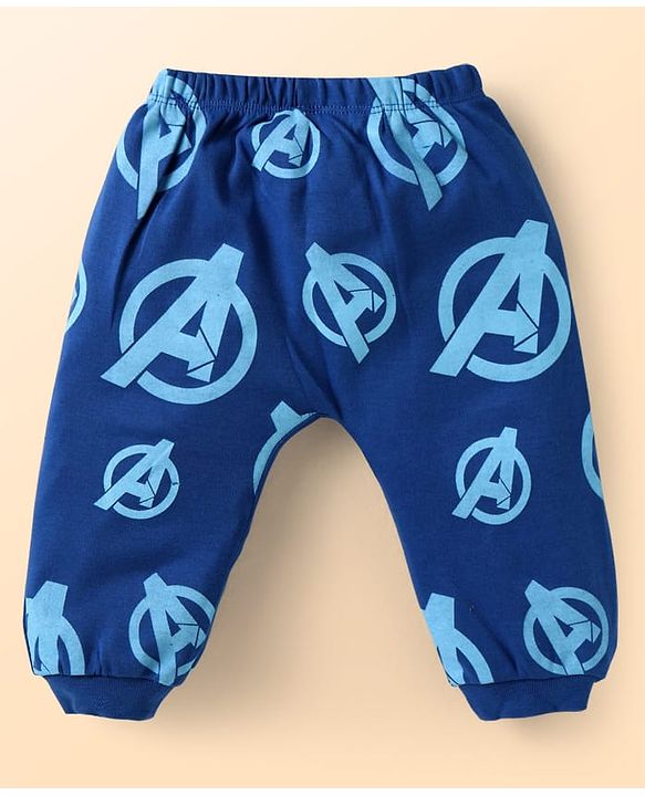 Babyhug Marvel Interlock Knit Full Length Diaper Leggings with Avengers Print Pack of 3 - Red Navy Blue & White