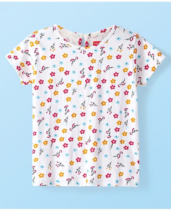 Babyhug Cotton Woven Frock & Half Sleeves Inner Tee With Floral Print & Embroidery - Yellow & White