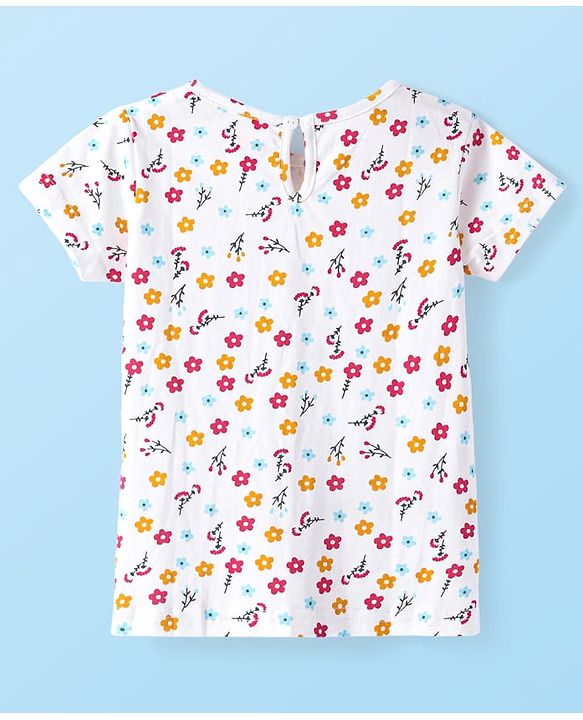 Babyhug Cotton Woven Frock & Half Sleeves Inner Tee With Floral Print & Embroidery - Yellow & White