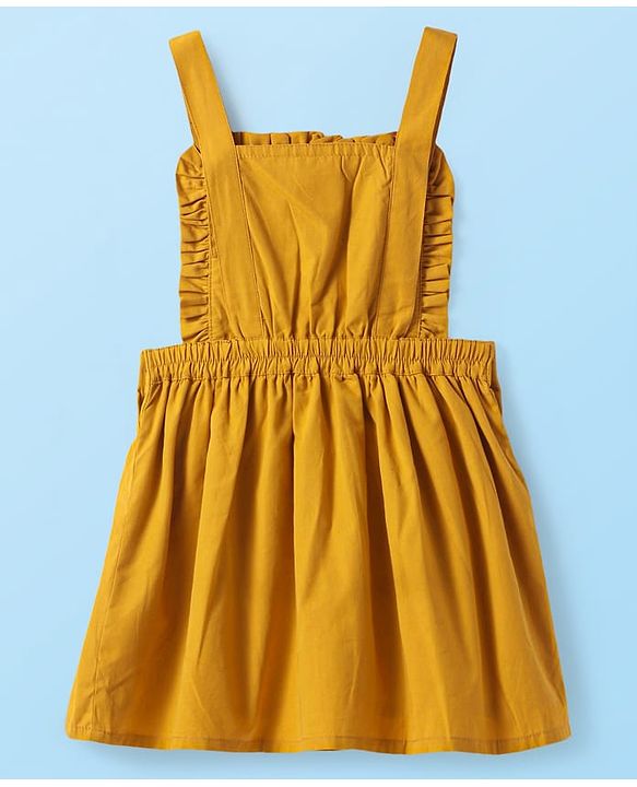 Babyhug Cotton Woven Frock & Half Sleeves Inner Tee With Floral Print & Embroidery - Yellow & White