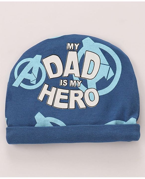 Babyhug Marvel Interlock Knit Cap Mittens & Booties Set with Avengers Graphics Blue - Diameter 12 Cm
