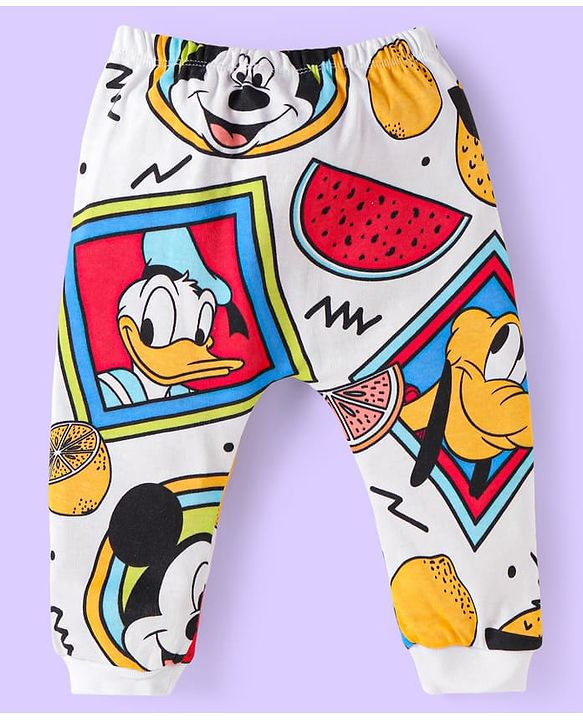 Babyhug Disney Interlock Knit Diaper Leggings with Mickey Mouse  Graphics Pack of 3 - Blue Red & Yellow