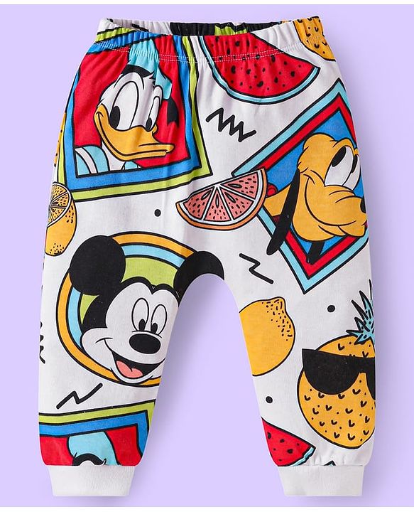 Babyhug Disney Interlock Knit Diaper Leggings with Mickey Mouse  Graphics Pack of 3 - Blue Red & Yellow