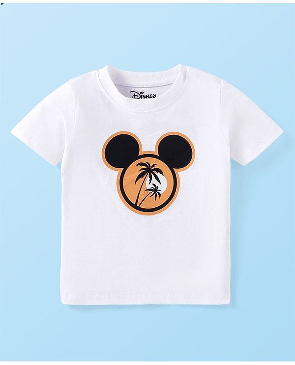 Babyhug Disney Single Jersey Knit Dungaree and Half Sleeves T-Shirt Set Mickey Mouse Graphics - White