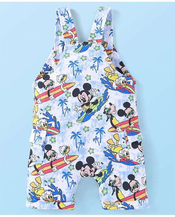 Babyhug Disney Single Jersey Knit Dungaree and Half Sleeves T-Shirt Set Mickey Mouse Graphics - White