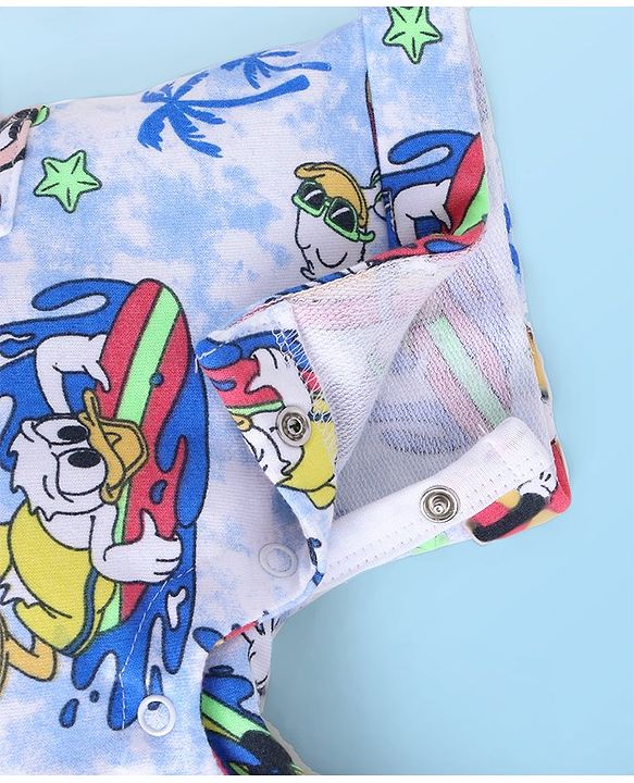 Babyhug Disney Single Jersey Knit Dungaree and Half Sleeves T-Shirt Set Mickey Mouse Graphics - White