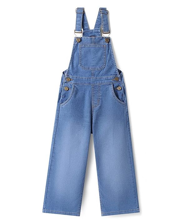 Pine Kids Woven  Full Length  Sleeveless Washed Denim Dungaree - Navy Blue