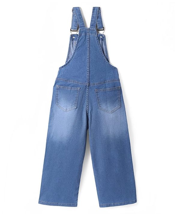 Pine Kids Woven  Full Length  Sleeveless Washed Denim Dungaree - Navy Blue