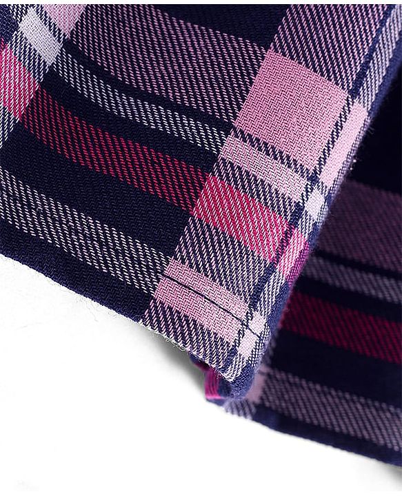 Babyhug Cotton Woven Full Sleeves Checks Frock With Attached Shrug & Headband - Pink & Navy Blue