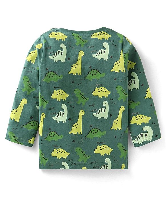 Babyhug Cotton Knit Full Sleeves Dino Printed Night Suit - Dark Green