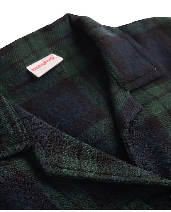 Babyhug Cotton Woven Full Sleeves Checkered Winter Frock with Sleeveless Inner T-Shirt - Dark Green