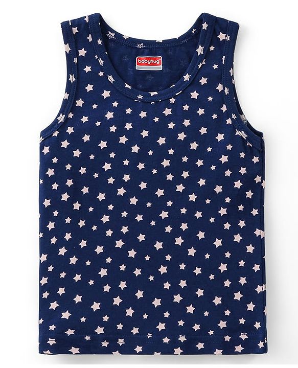 Babyhug 100% Cotton Sleeveless Sandos With Teddy Bear & Star Print Pack Of 5 - Blue & Yellow