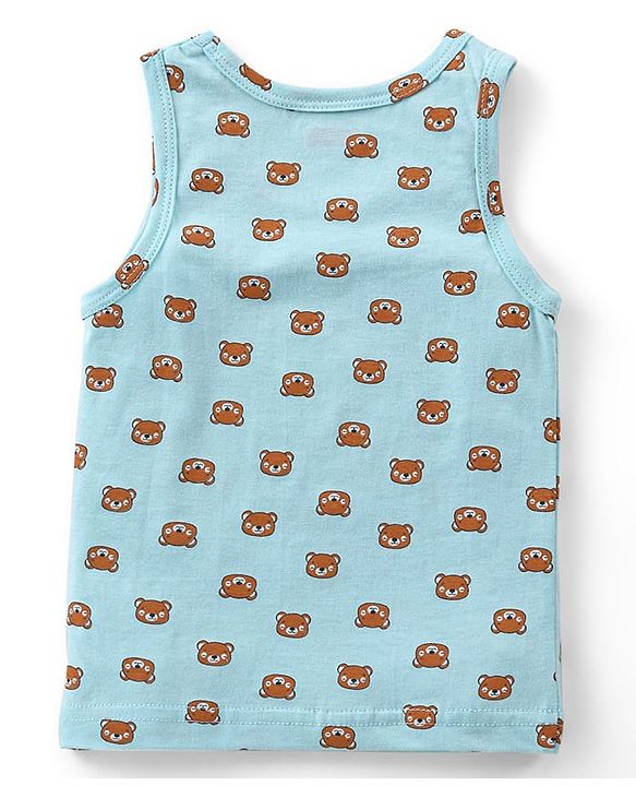 Babyhug 100% Cotton Sleeveless Sandos With Teddy Bear & Star Print Pack Of 5 - Blue & Yellow