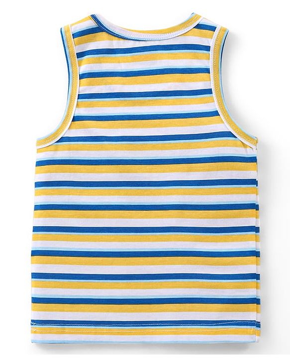 Babyhug 100% Cotton Sleeveless Sandos With Teddy Bear & Star Print Pack Of 5 - Blue & Yellow