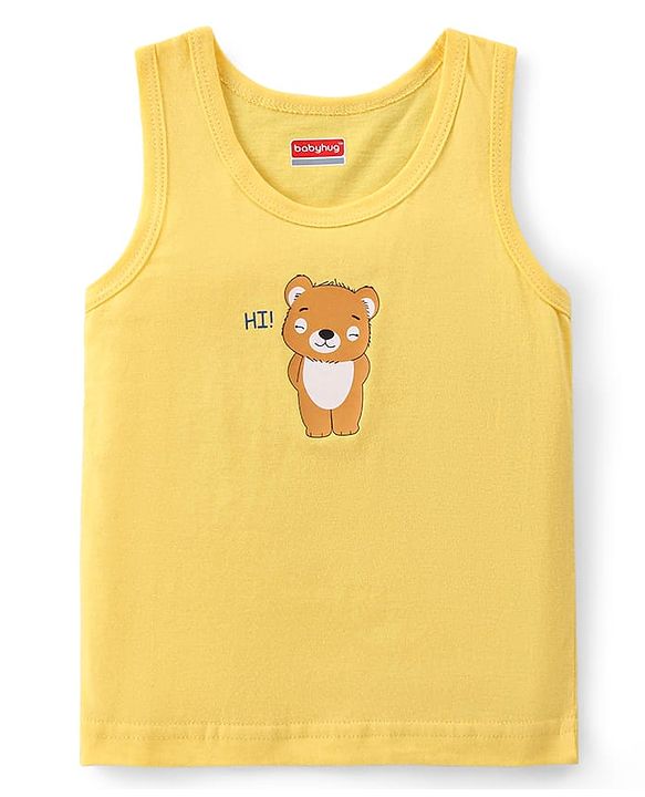 Babyhug 100% Cotton Sleeveless Sandos With Teddy Bear & Star Print Pack Of 5 - Blue & Yellow
